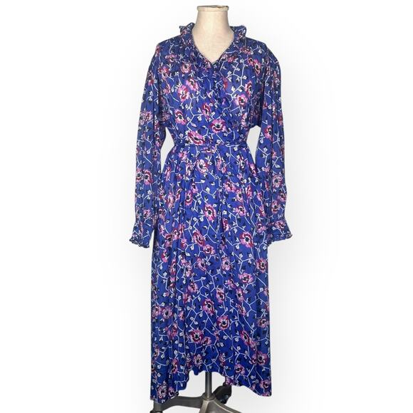 ISABEL MARANT ETOILE Maelys Wrap Midi Dress Floral Blue Ruffle Tapestry Wedding - Picture 3 of 12
